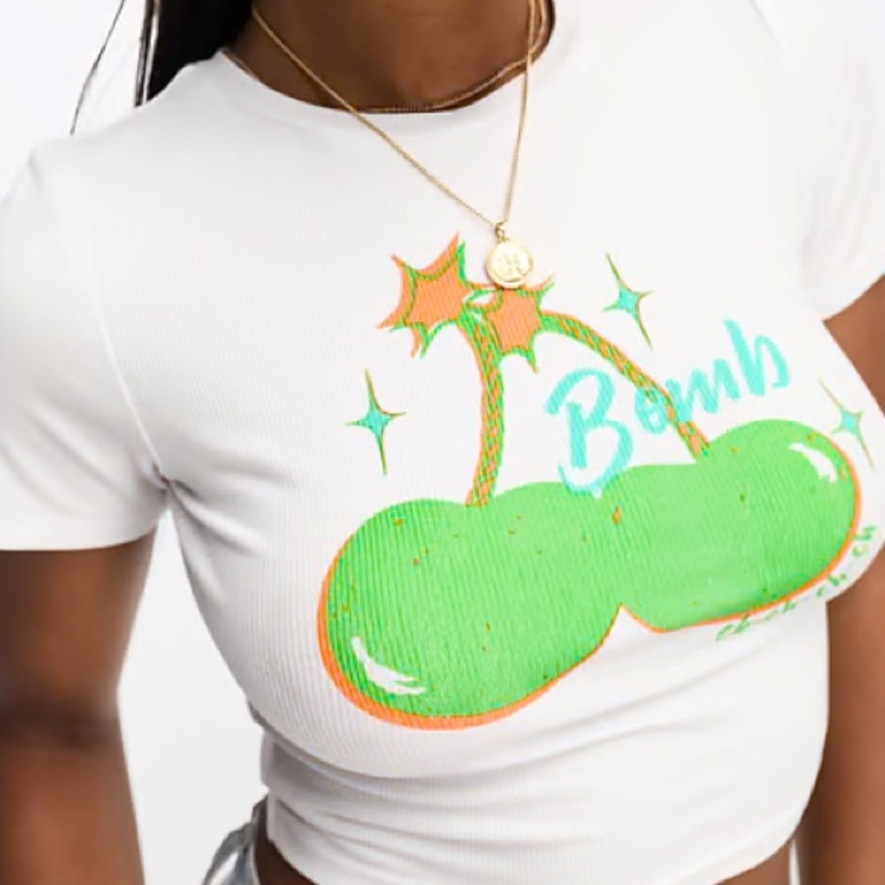 Bailey rose baby crop tee white cherry graphic